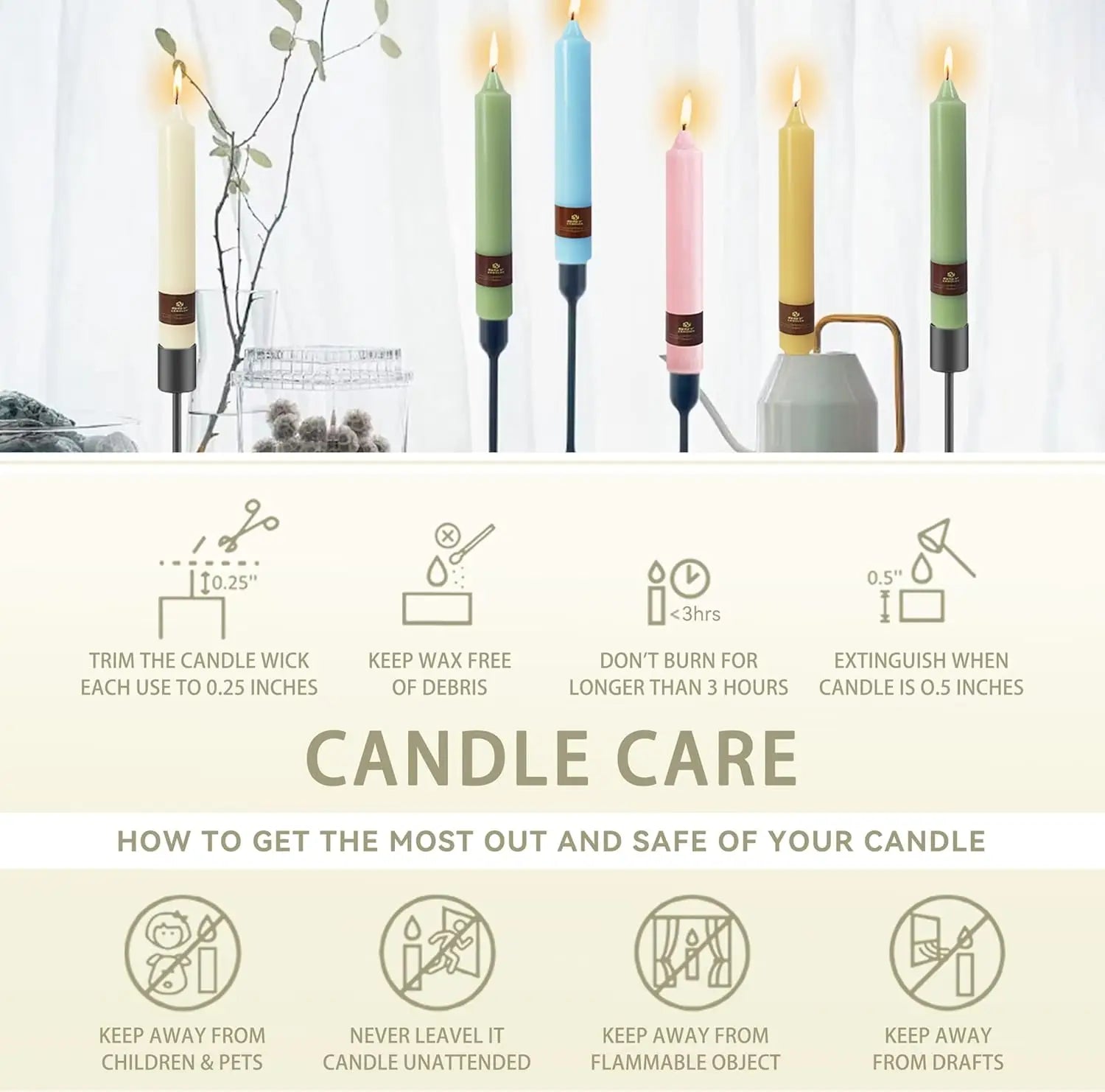 Ivory Taper Candles 9 Inch 4 Pack Fat Candle Taper Candles Smokeless Unscented Tall Candlesticks Home Decor Weddings