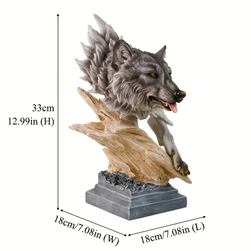 Resin Wolf-Shaped Tree Stump Base Statue Hand-Painted Artistic Carving Gray-Brown Color Christmas Holiday Home Decor Living Room