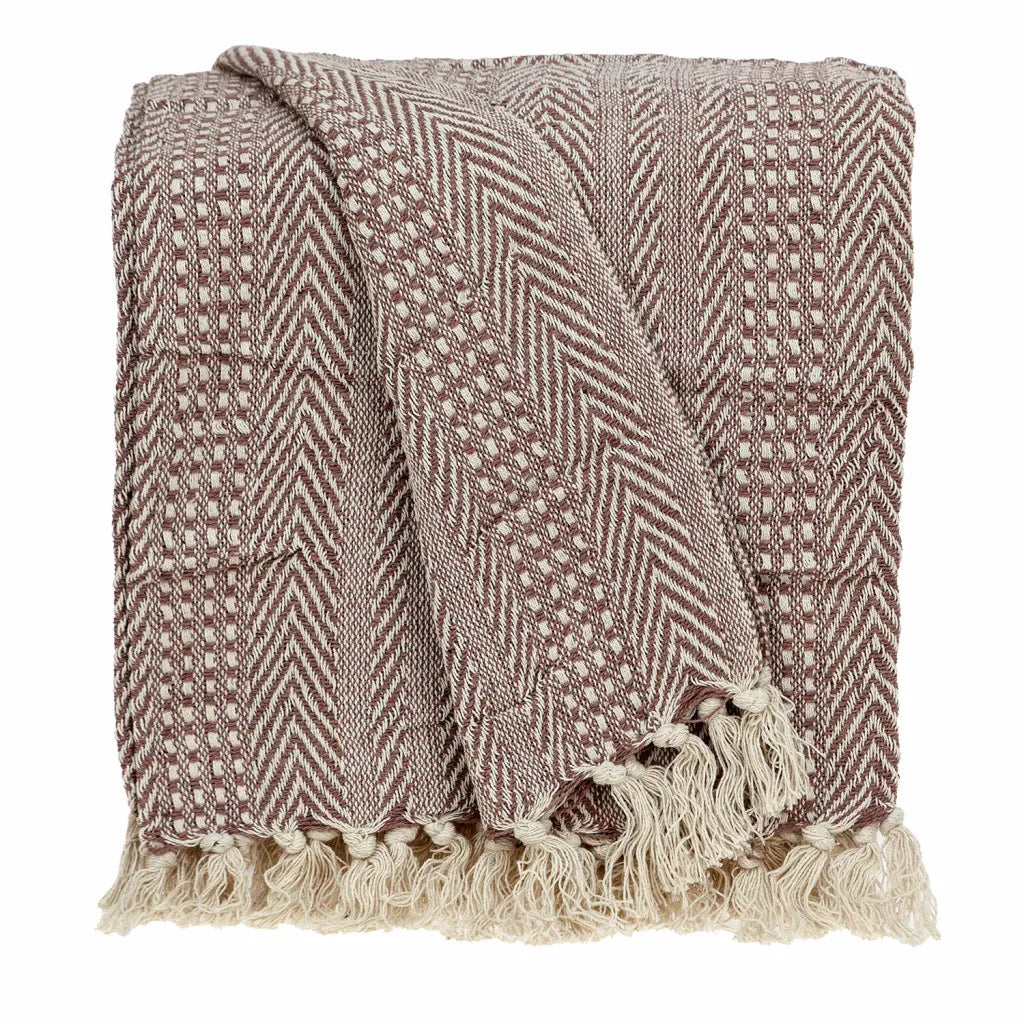 HMS Brown and Beige Woven Herringbone Handloomed Throw for Home Decor