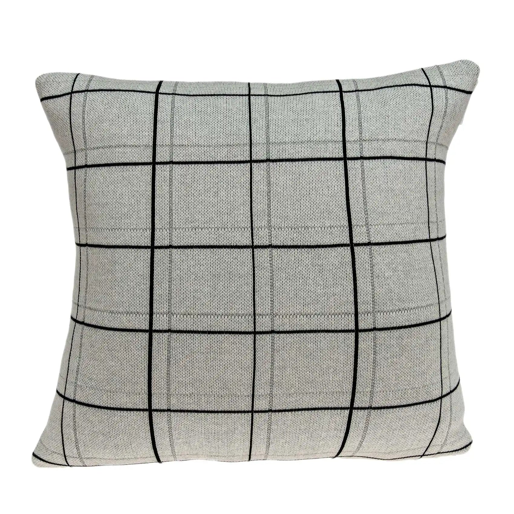 HMS 20\" Gray Plaid Cotton Throw Pillow Decorative & Stylish Accent for Your Home
