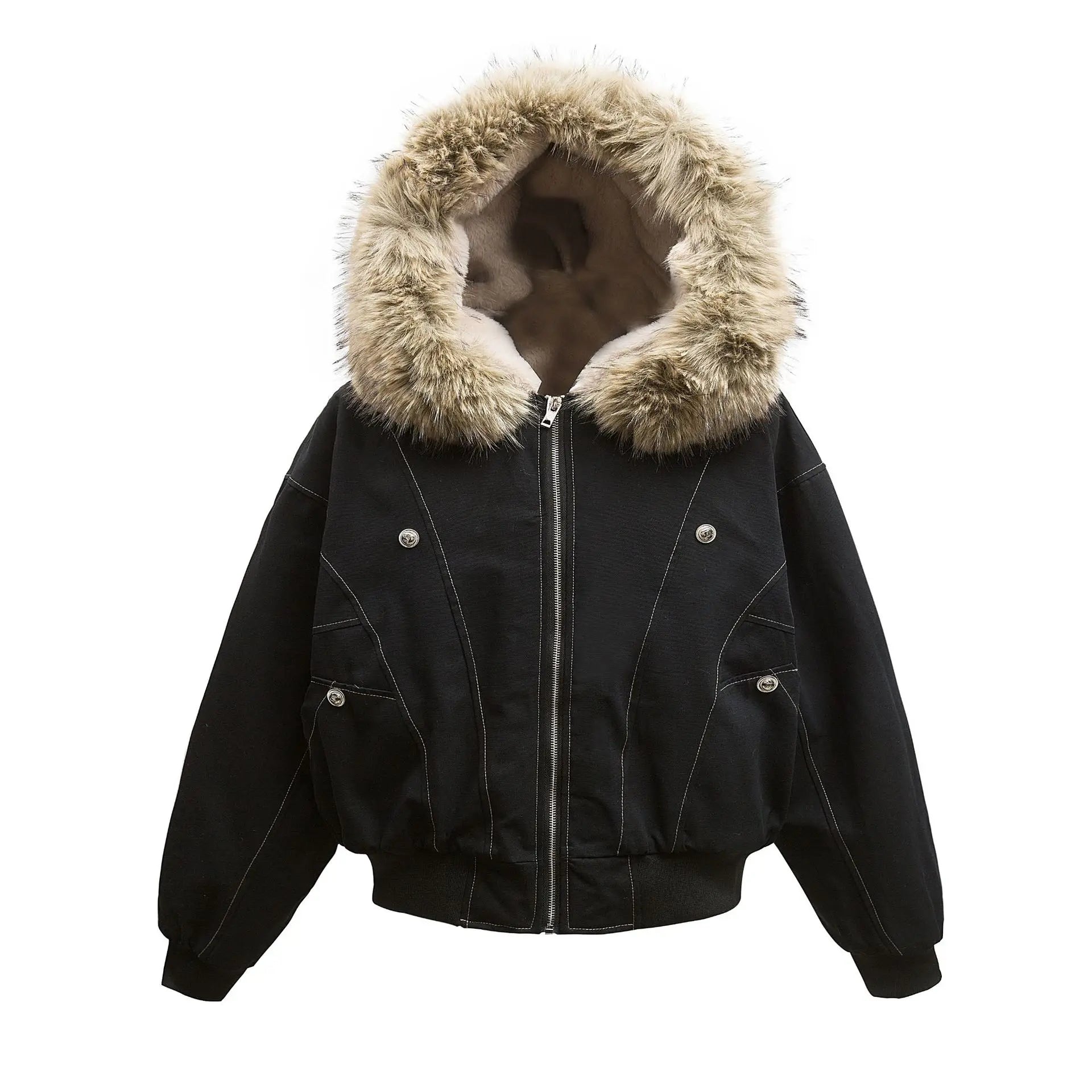 2025 Winter Unisex Trendy Brand Jacket Thick Cotton Digital Fleece Lining Fur Collar 100% Cotton New Arrival