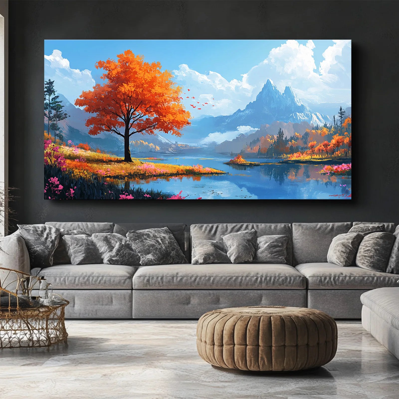 Canvas Murals: Autumn Red Forest Landscape Printing Decorative Artworks Suitable for Home Decoration As Gifts