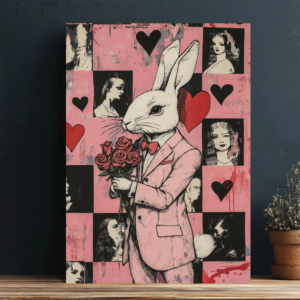 Cute White Brown Rabbit Canvas Wall Art-Easter Home Decoration Digital Printed Animal Paintings Murals Landscape for Indoor Use