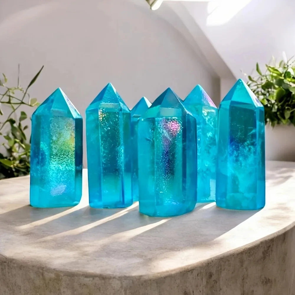 Wholesale Electroplate clear Quartz Blue Crystal  Points Aura clear Strip Healing Gem Crystal Crafts Quartz for Home Decorations