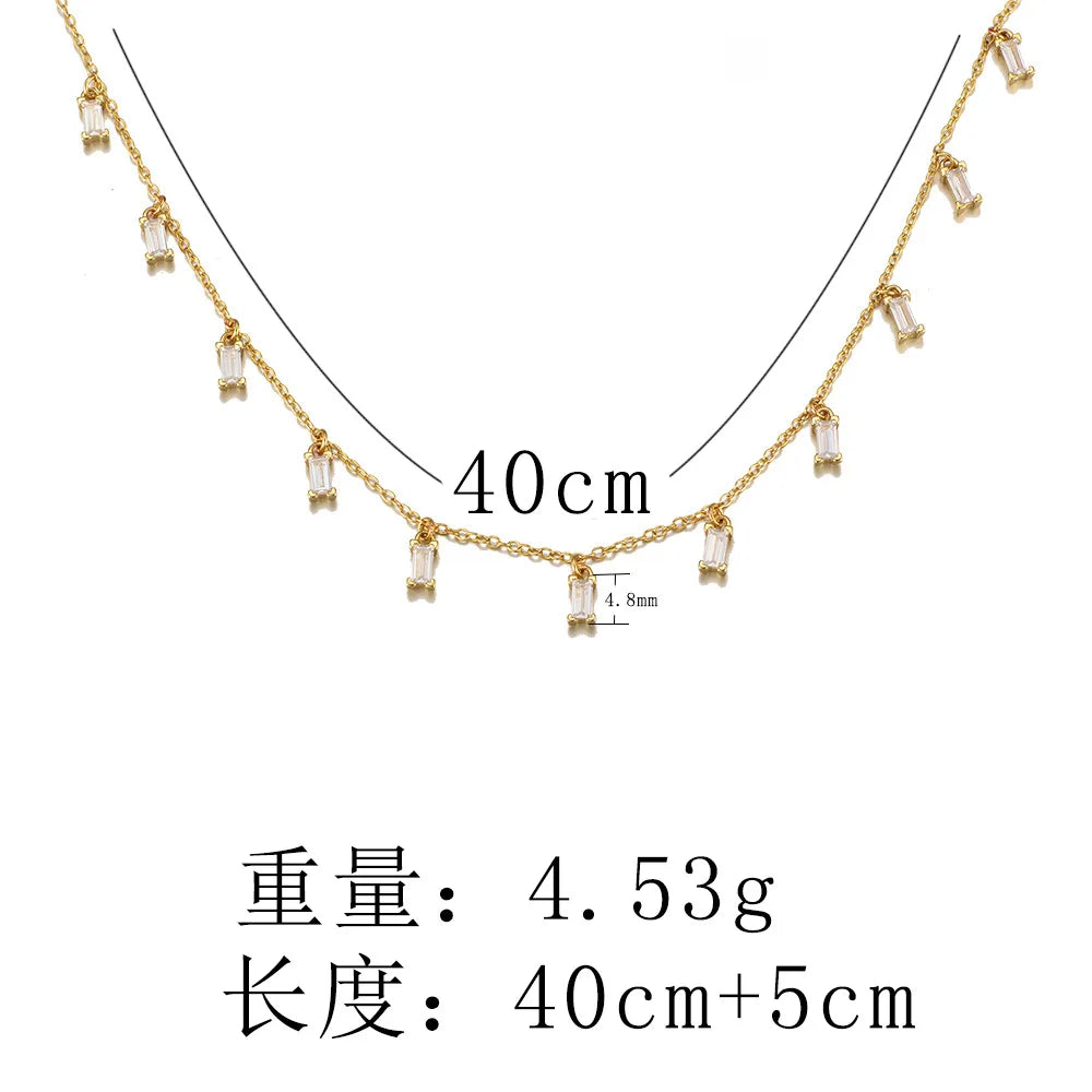 LN0620 UTOP 925 Sterling Silver Gold Rectangle Shape Zirconia Necklace for Women