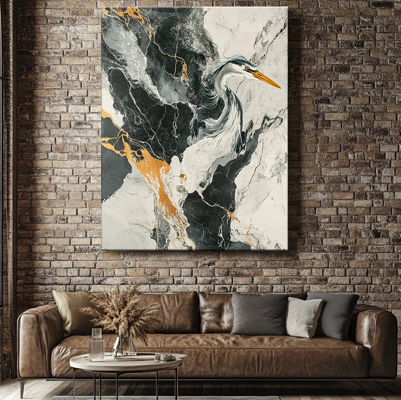 Animal Painting Wall Art: Mysterious and Quiet Black and White Bird Home Decoration Artworks for Living Rooms and Bedrooms