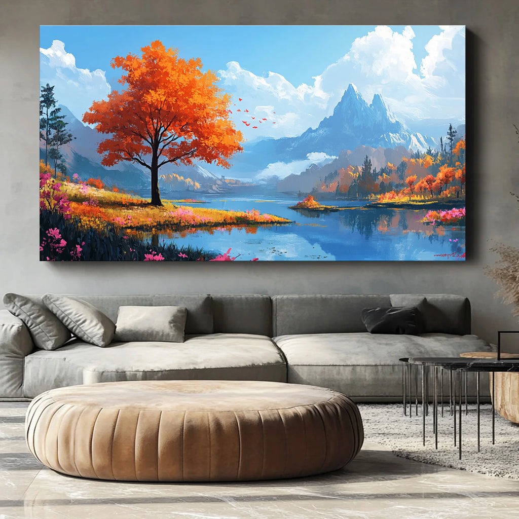 Canvas Murals: Autumn Red Forest Landscape Printing Decorative Artworks Suitable for Home Decoration As Gifts