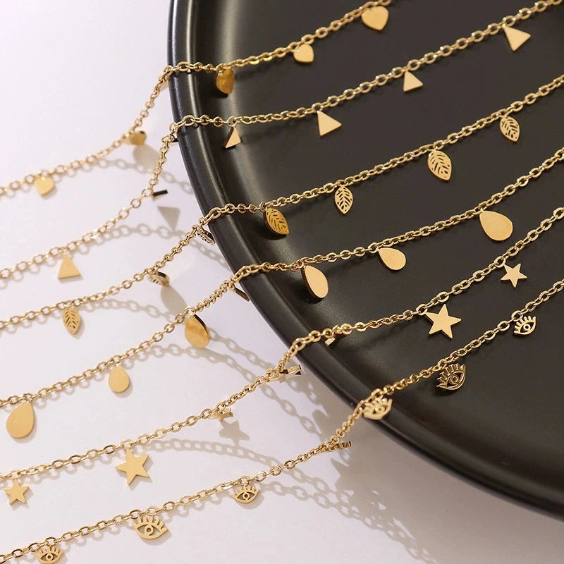 LT-P538 Women's Trendy European American Roman Palace Style Multi-Accessory Versatile Collarbone Box Chain Pendant Titanium