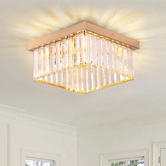 Modern Nordic Gold Crystal Pendant Ceiling Lights K9 Crystals Square Chandelier for Living Room and Hotel Home Decor
