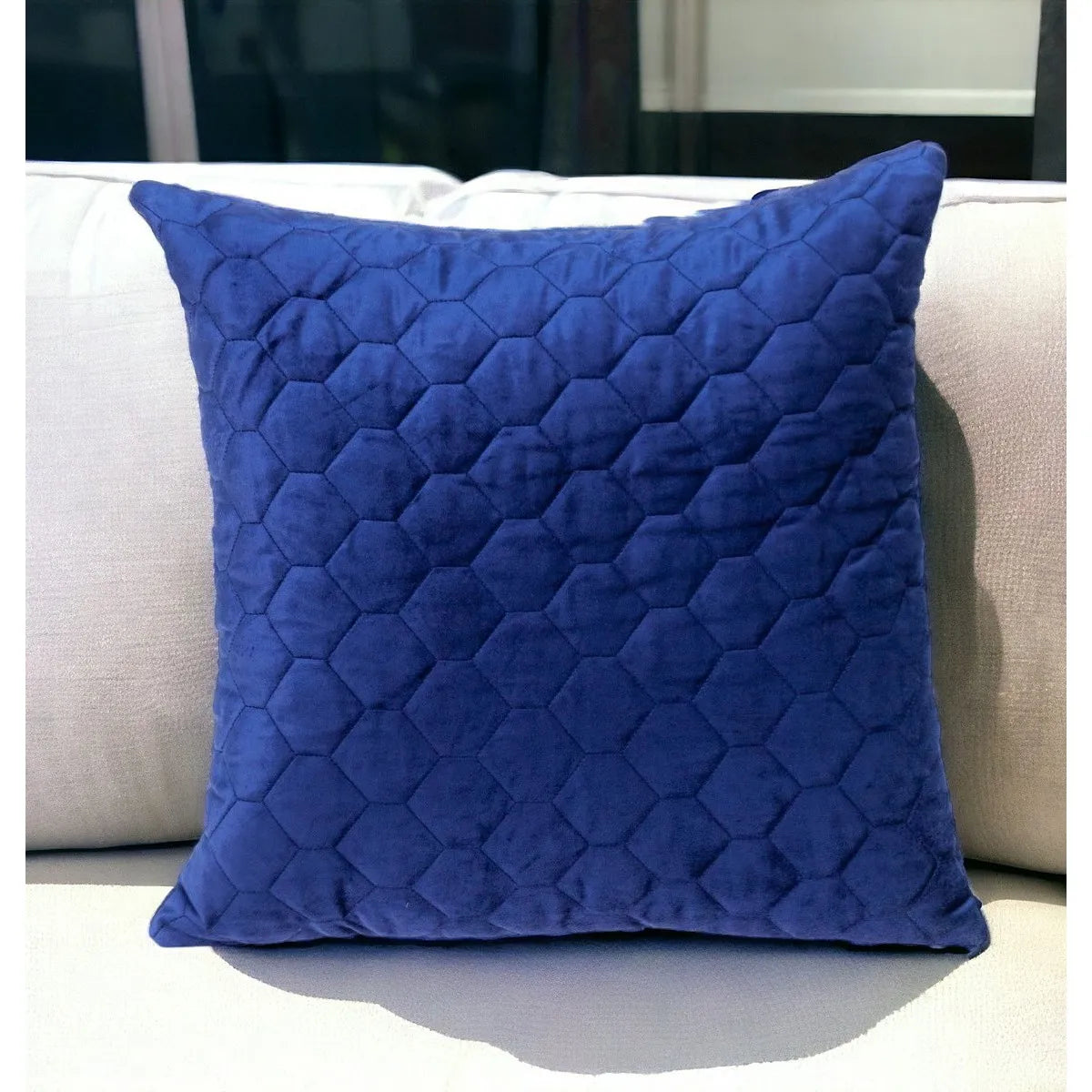 HMS Blue Geometric Quilted Velvet Throw Pillow Decorative Silk Cushion for Living Room Sofa Home Use Christmas Pattern Foam