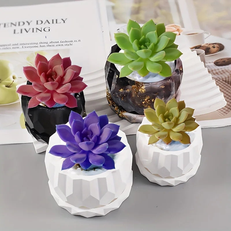 Pair Resin Silicone Molds Heat Curing Fashion Designed Creating Concrete Pots Plates Well Vases Multiple Facets Home Garden