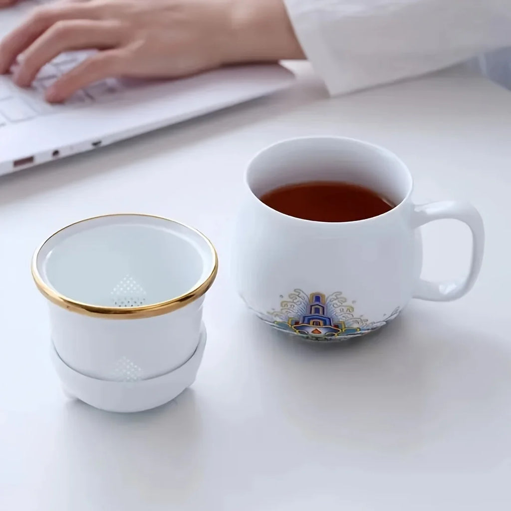 Ceramic Cat Cup with Lid, Reusable Insulated Floral Design, Machine Washable, Ideal for Travel, Perfect for Home or Office