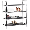 W2B VidaXL Modern Black Metal Shoe Rack Easy-to-Assemble Convertible Rectangular Design Durable Iron MDF for Home Furniture