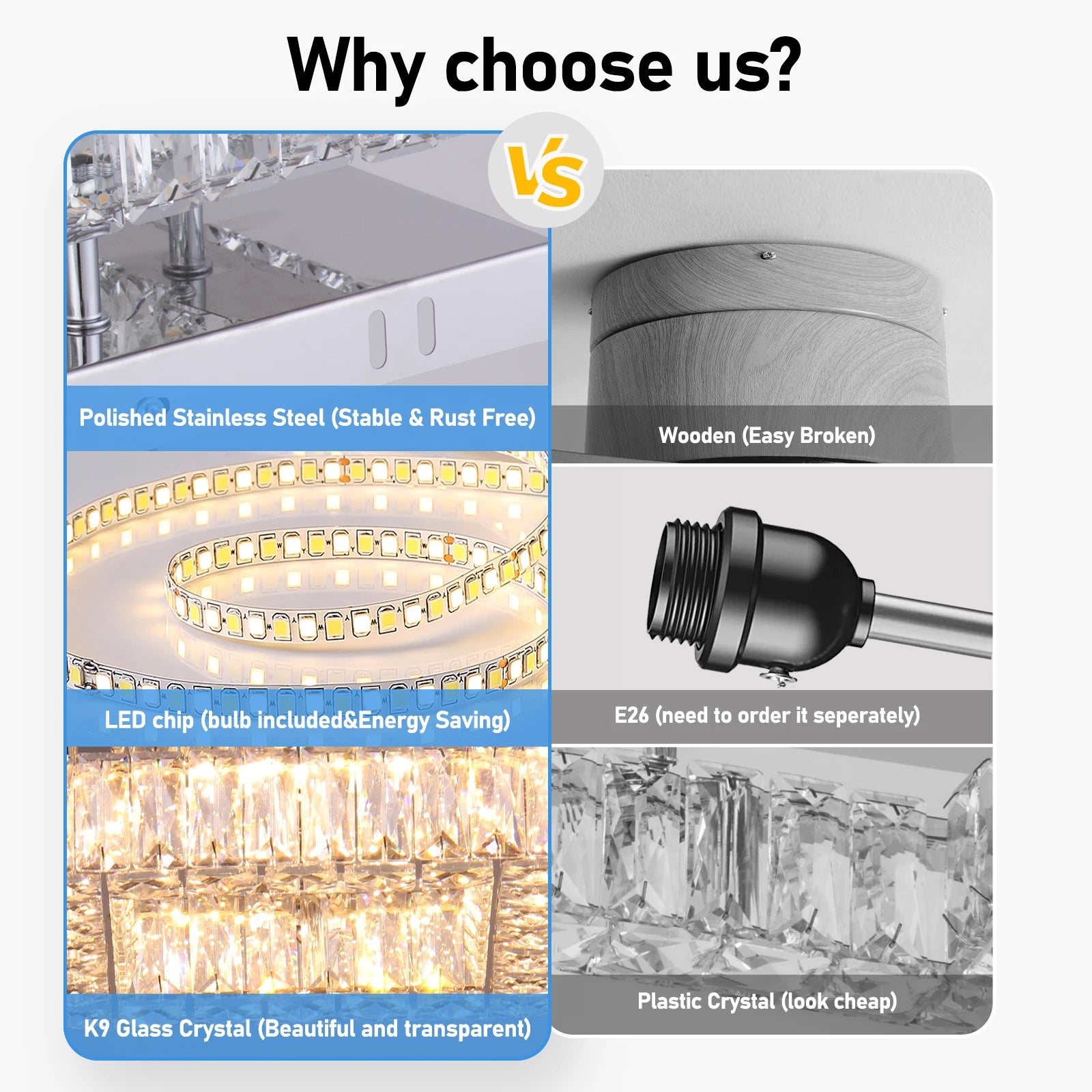 K9 Crystal 3-Color Changeable LED Ceiling Light Modern Home Kitchen Bar Chandelier AC for Small Spaces-Bedroom/Kitchen Ceiling