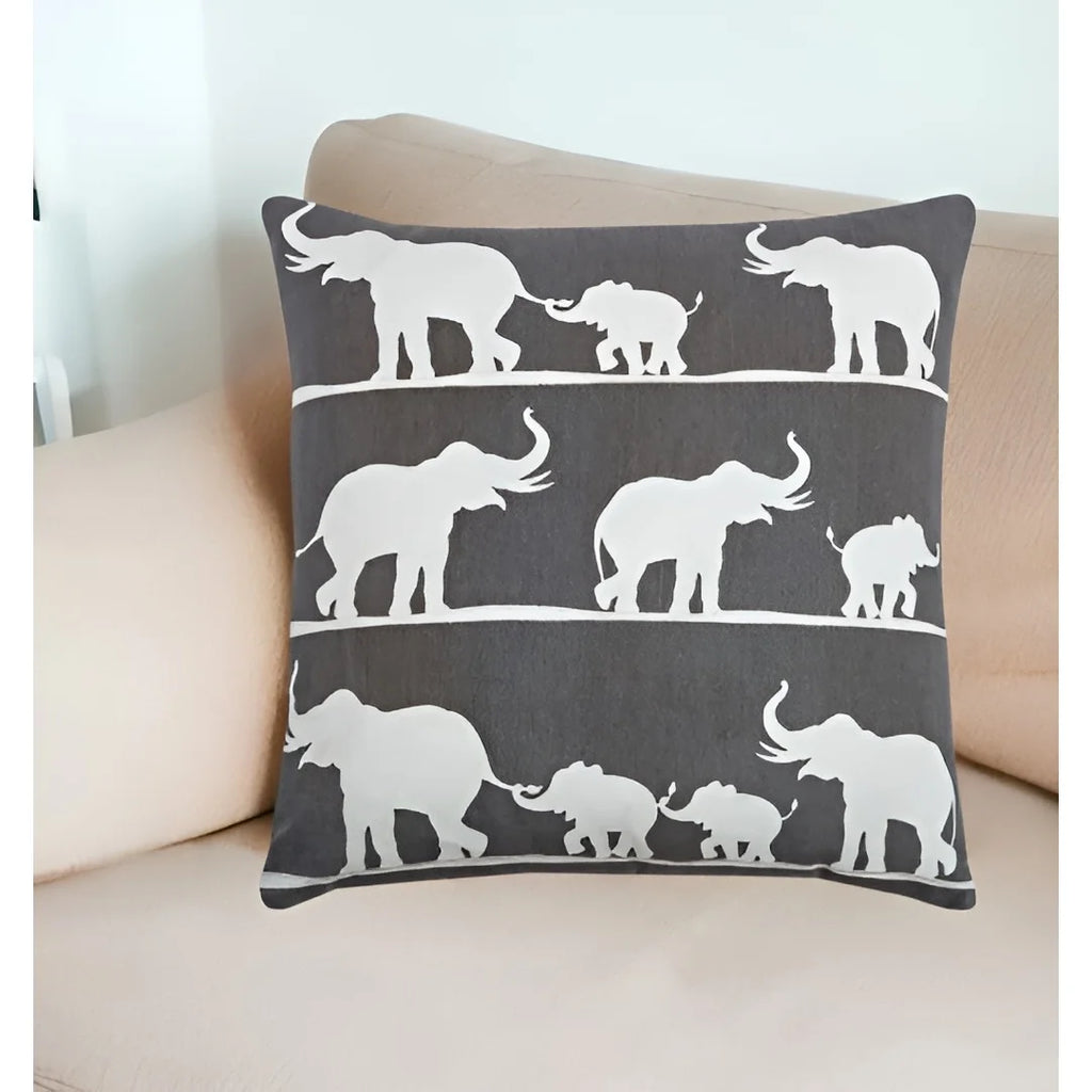 HMS 20\" Gray and White Elephant Design Cotton Throw Pillow-Decorative & Stylish Pillow for Home Decor