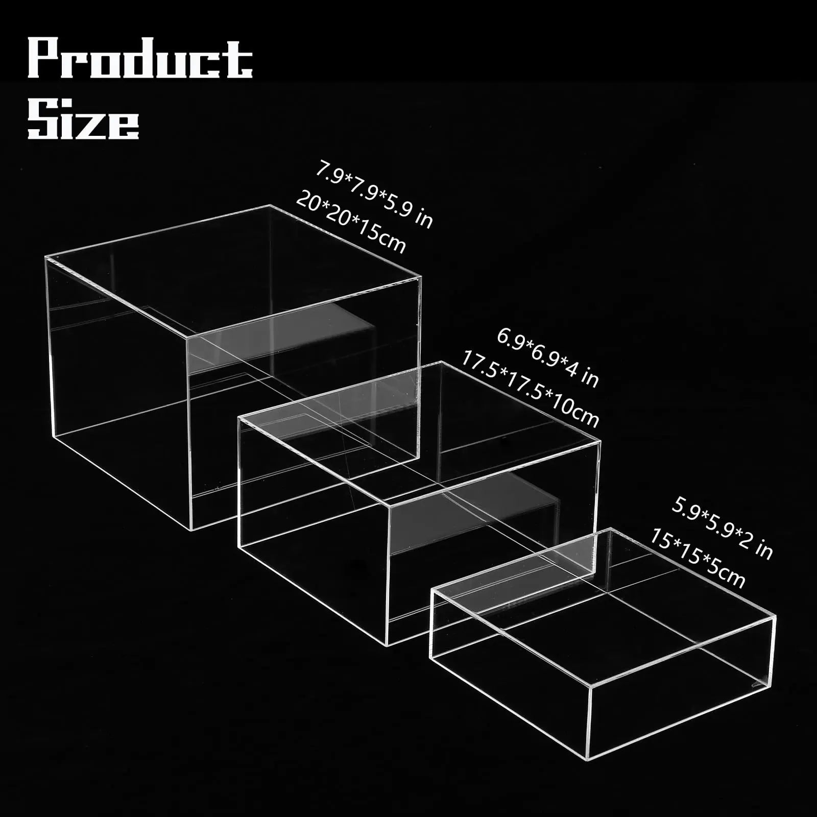 Clear Acrylic Cubes Display Box 3-Piece Stackable  Crystal Buffet Food Stands Party Neon Nesting Riser for Home Decor.