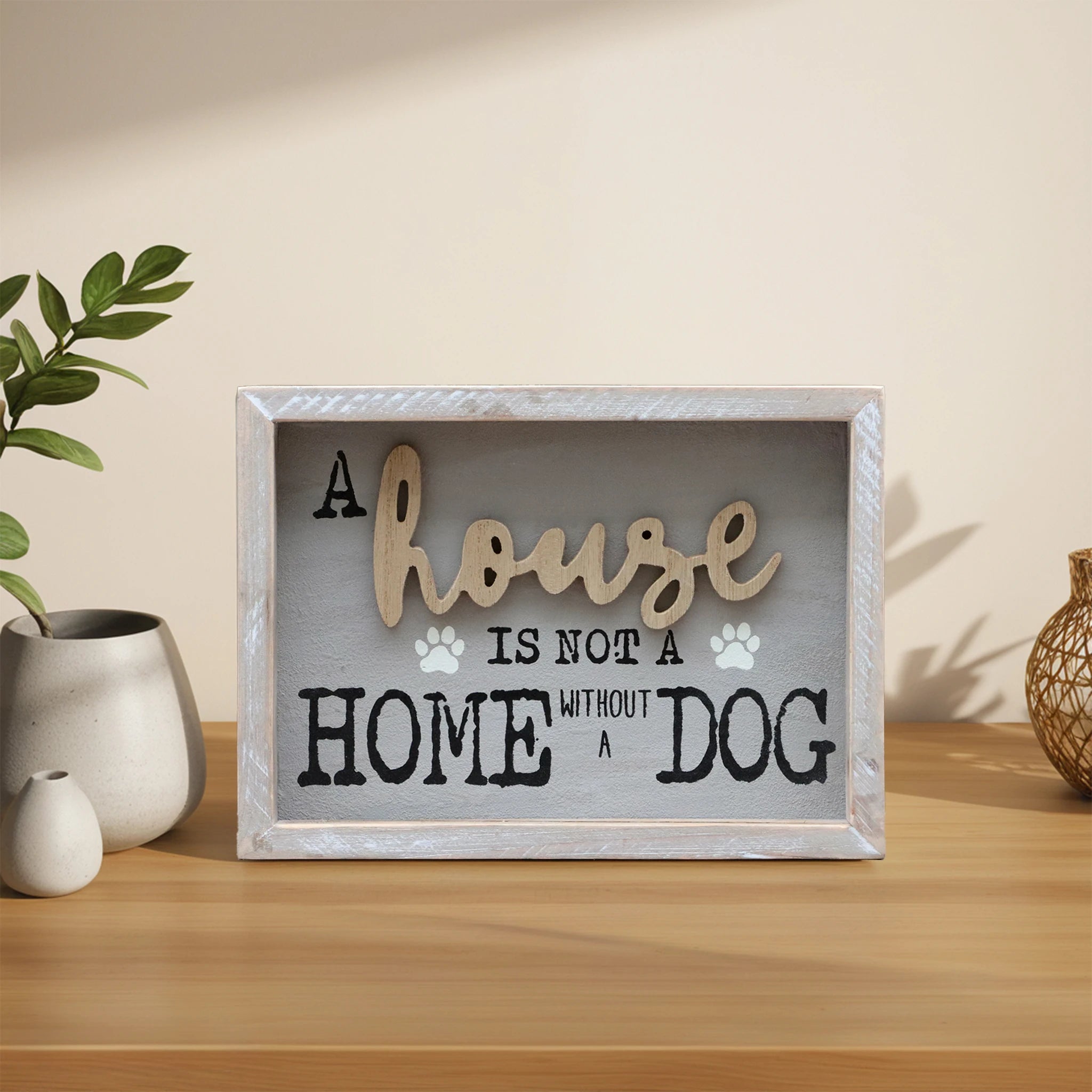 Parisloft A House is Not A Home Without A Dog Wooden Dog Signs for Dog LoversRustic Wood Pet Sign Plaque 9.5x1.5x7''