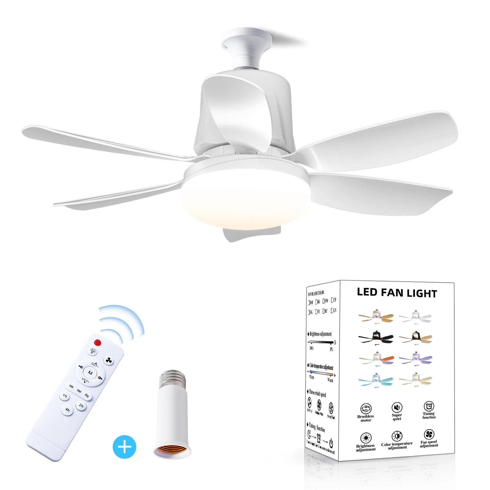 Ceiling Led Fan Light Moving Head Intelligent Dimming E27 Fan Bulb Home Decor 360 Rotating Remote Control Modern Ceiling Fan