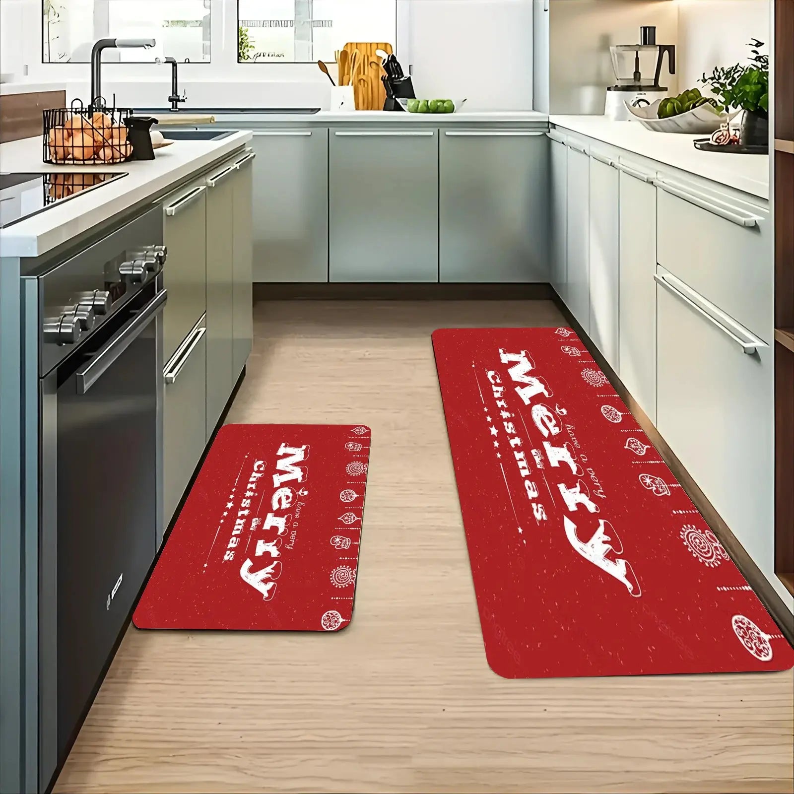 Custom Flannel Kitchen Rugs Set, Non-Slip Entryway Doormats, Absorbent Washable Floor Mats for Home