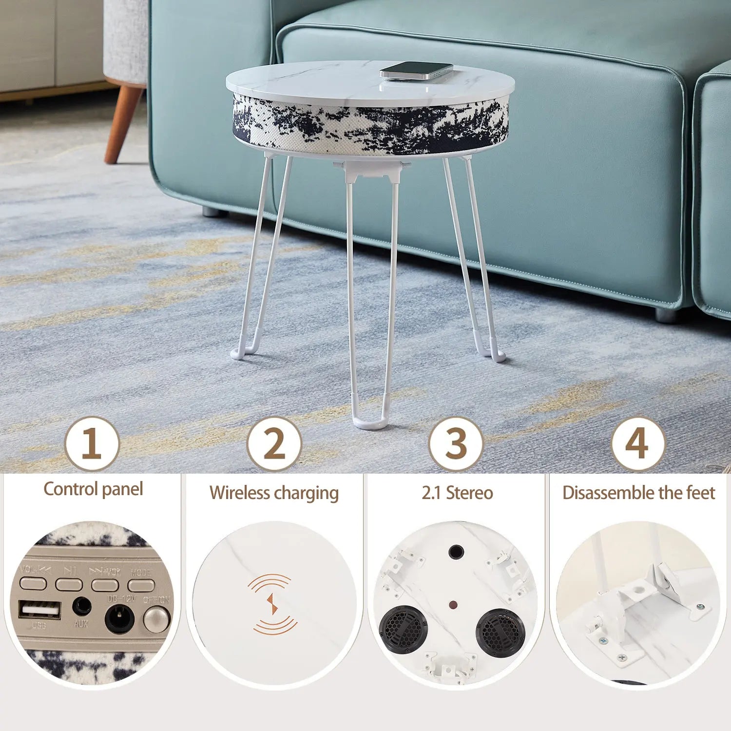 Customizable Smart Music Coffee Table Multifunctional Bluetooth Speaker Wireless Charging Foldable Outdoor Home Furniture