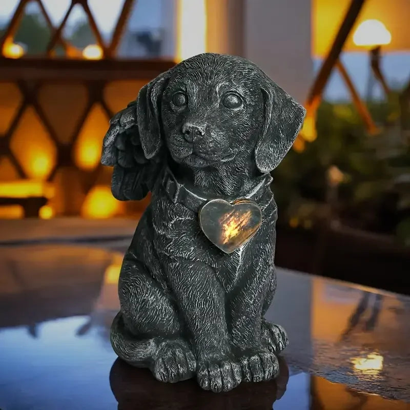 Angel Winged Dog Resin Statue Heart Accentuated Garden Memorial Figurine for Outdoor Home Decor Gifts Sea Style Art Inspiration