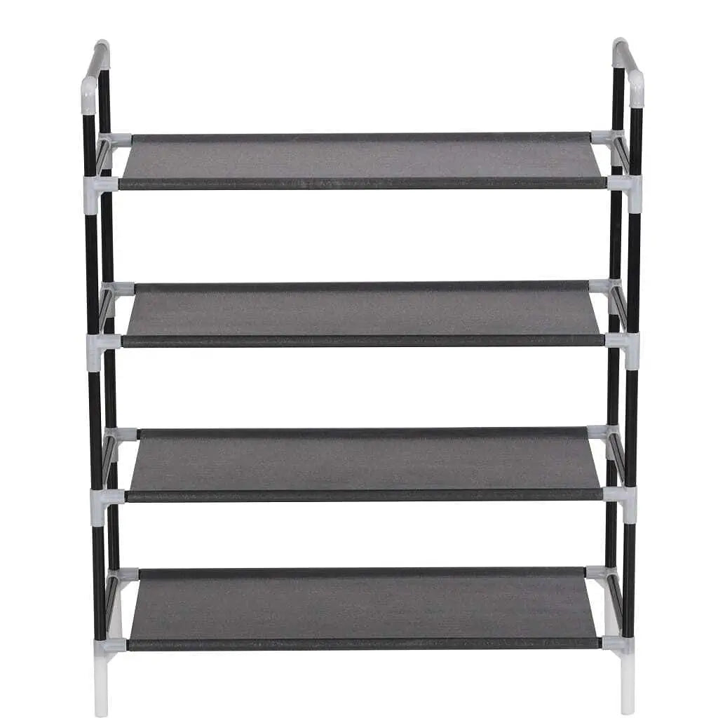 W2B VidaXL Modern Black Metal Shoe Rack Easy-to-Assemble Convertible Rectangular Design Durable Iron MDF for Home Furniture