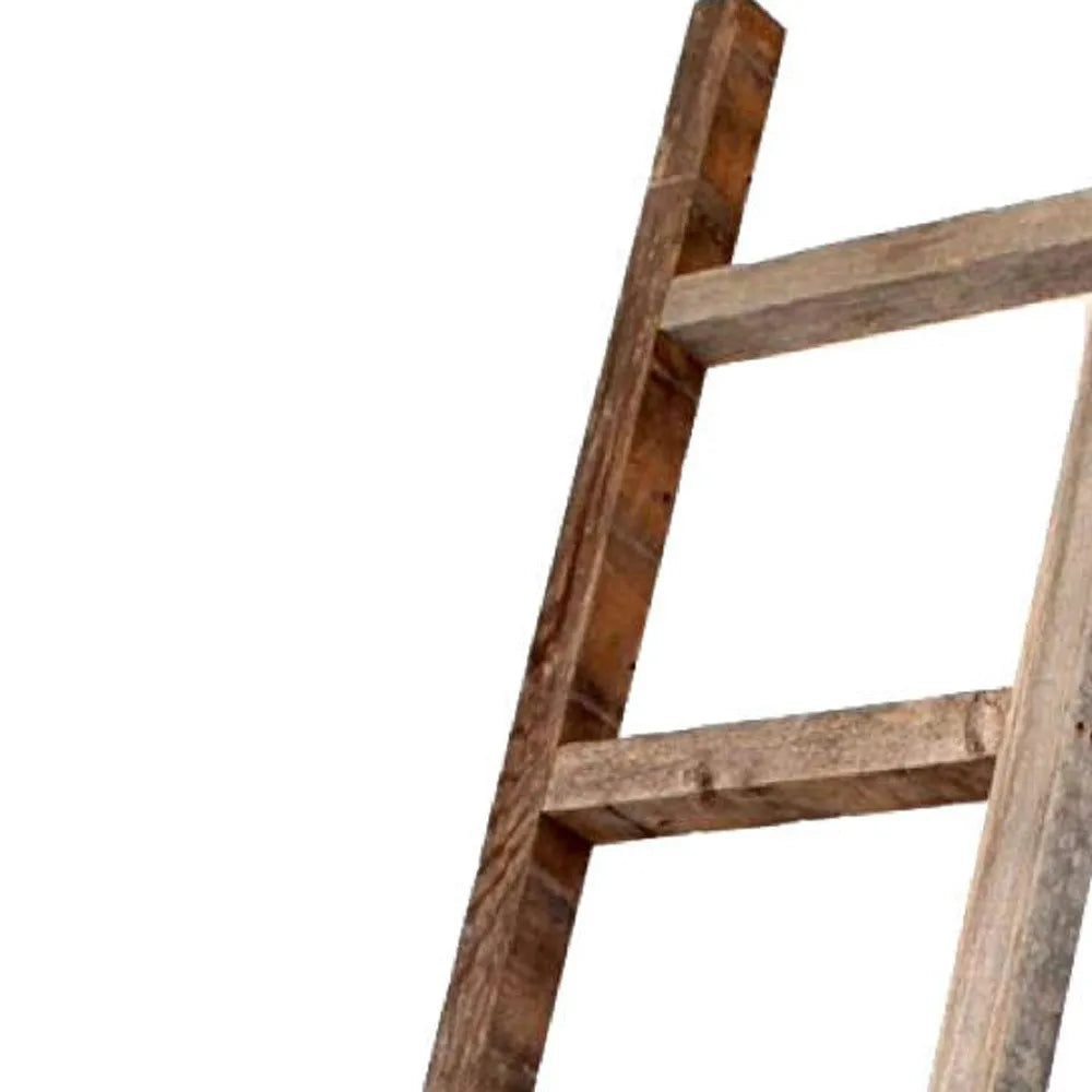 HMS 72\" Rustic Weathered Grey Wood Ladder Shelf Six-Step Home Furniture