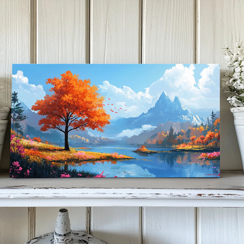 Canvas Murals: Autumn Red Forest Landscape Printing Decorative Artworks Suitable for Home Decoration As Gifts