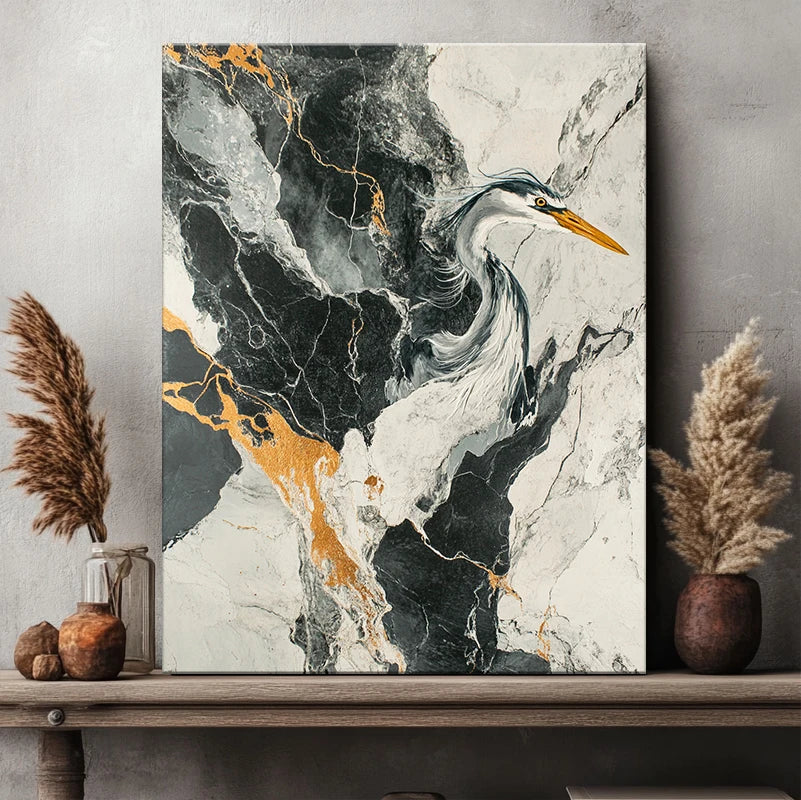 Animal Painting Wall Art: Mysterious and Quiet Black and White Bird Home Decoration Artworks for Living Rooms and Bedrooms