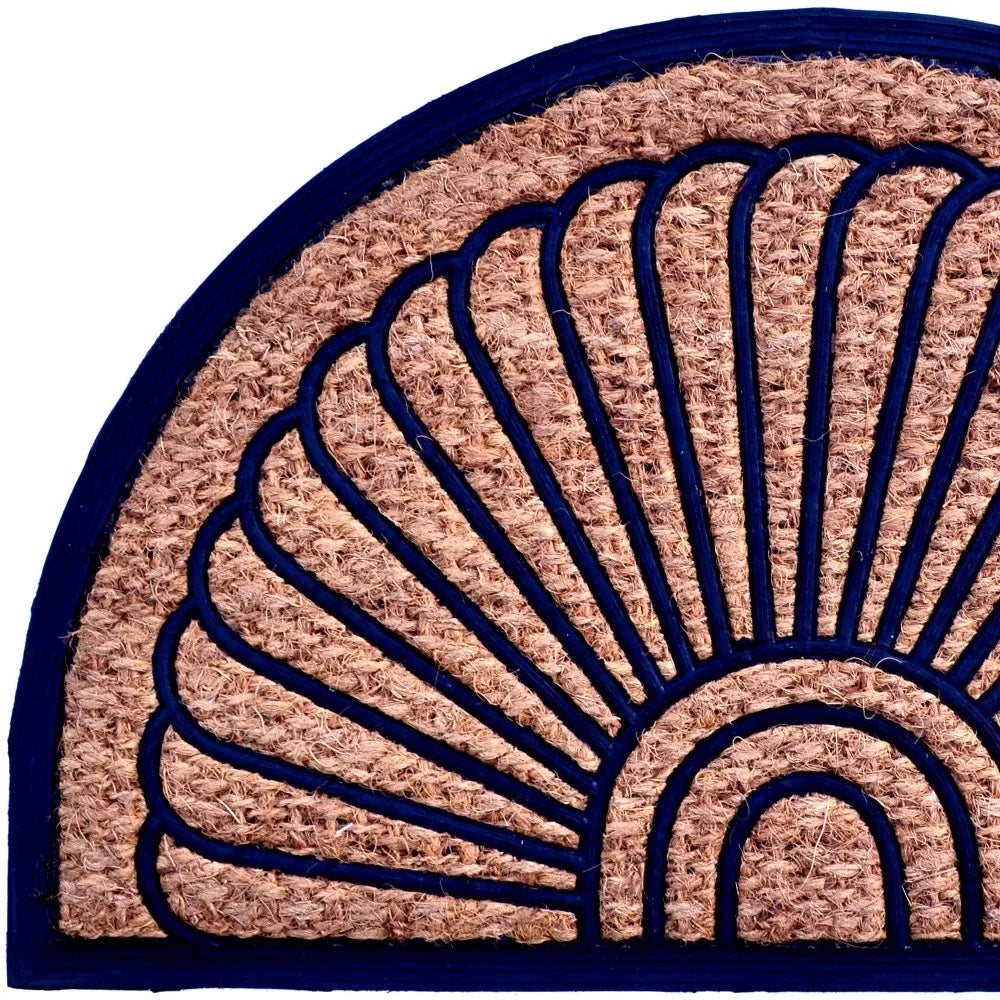 HMS 18\" X 30\" Brown Black Rubber Geometric Semi-Circle Door Mat Outdoor Entrance Polyester Mat Printed Pattern for Home Use
