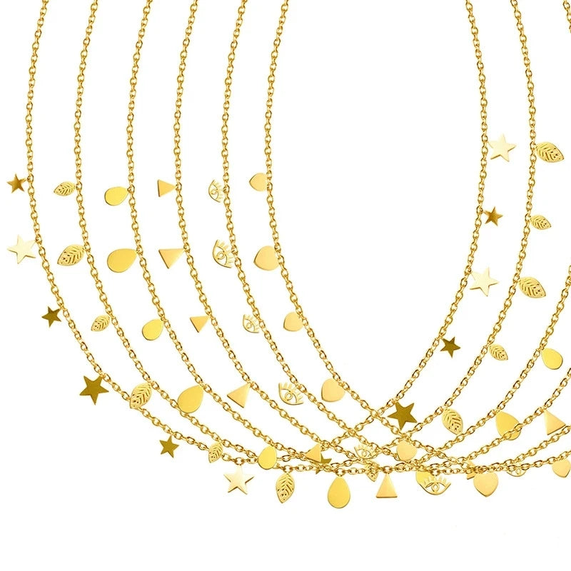 LT-P538 Women's Trendy European American Roman Palace Style Multi-Accessory Versatile Collarbone Box Chain Pendant Titanium