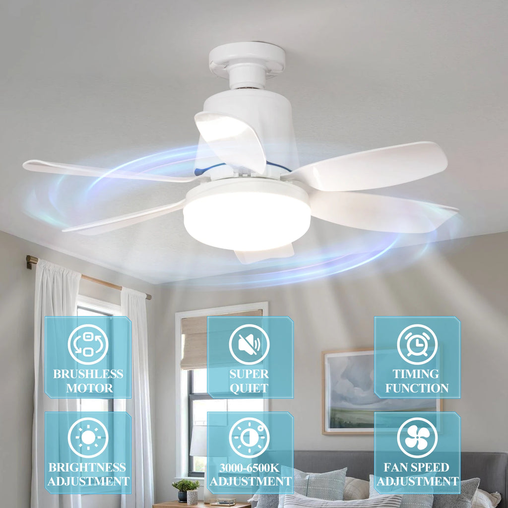 Ceiling Led Fan Light Moving Head Intelligent Dimming E27 Fan Bulb Home Decor 360 Rotating Remote Control Modern Ceiling Fan