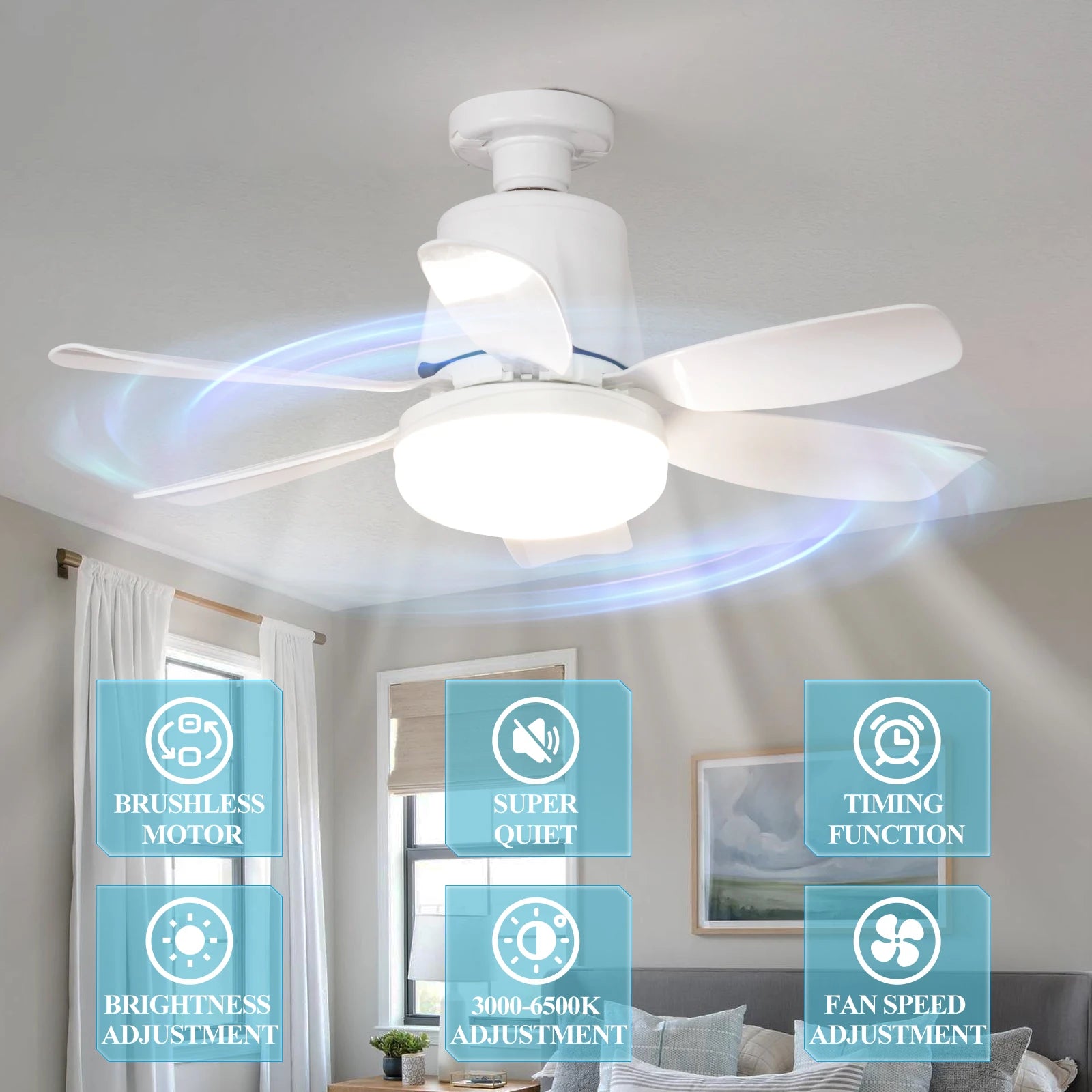 Ceiling Led Fan Light Moving Head Intelligent Dimming E27 Fan Bulb Home Decor 360 Rotating Remote Control Modern Ceiling Fan