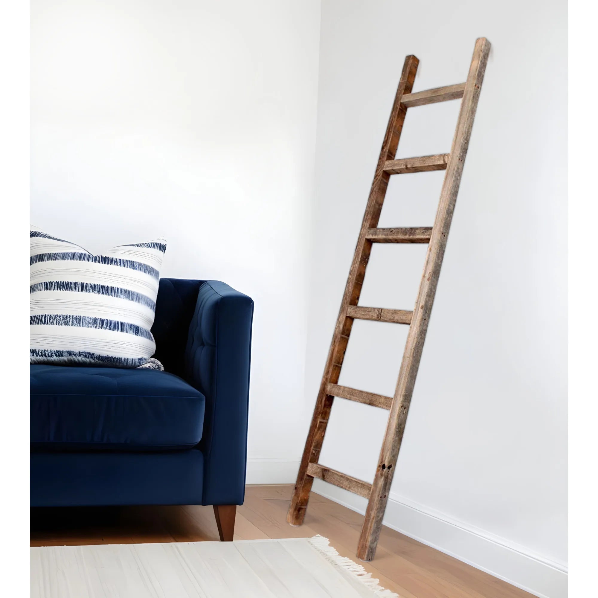 HMS 72\" Rustic Weathered Grey Wood Ladder Shelf Six-Step Home Furniture
