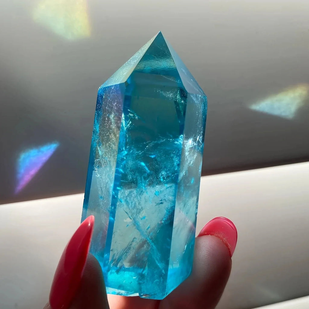 Wholesale Electroplate clear Quartz Blue Crystal  Points Aura clear Strip Healing Gem Crystal Crafts Quartz for Home Decorations