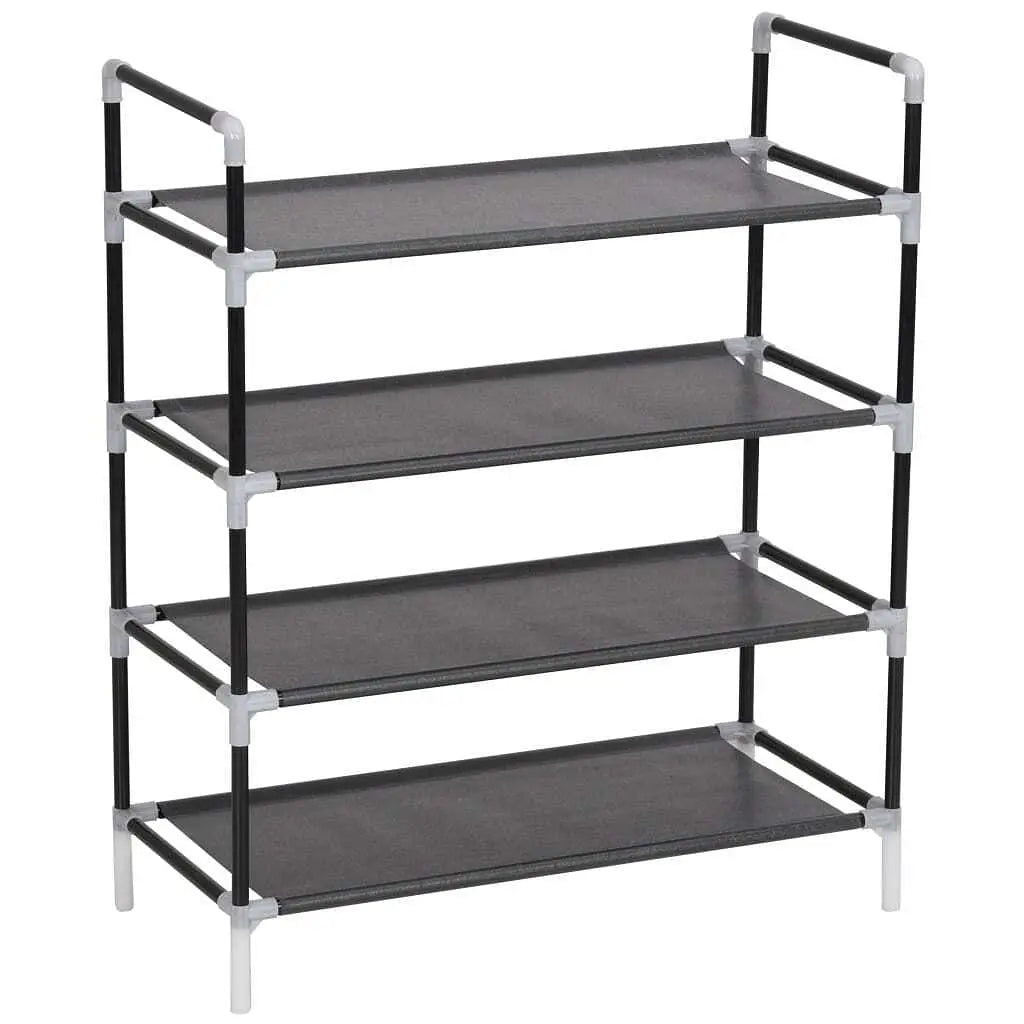 W2B VidaXL Modern Black Metal Shoe Rack Easy-to-Assemble Convertible Rectangular Design Durable Iron MDF for Home Furniture