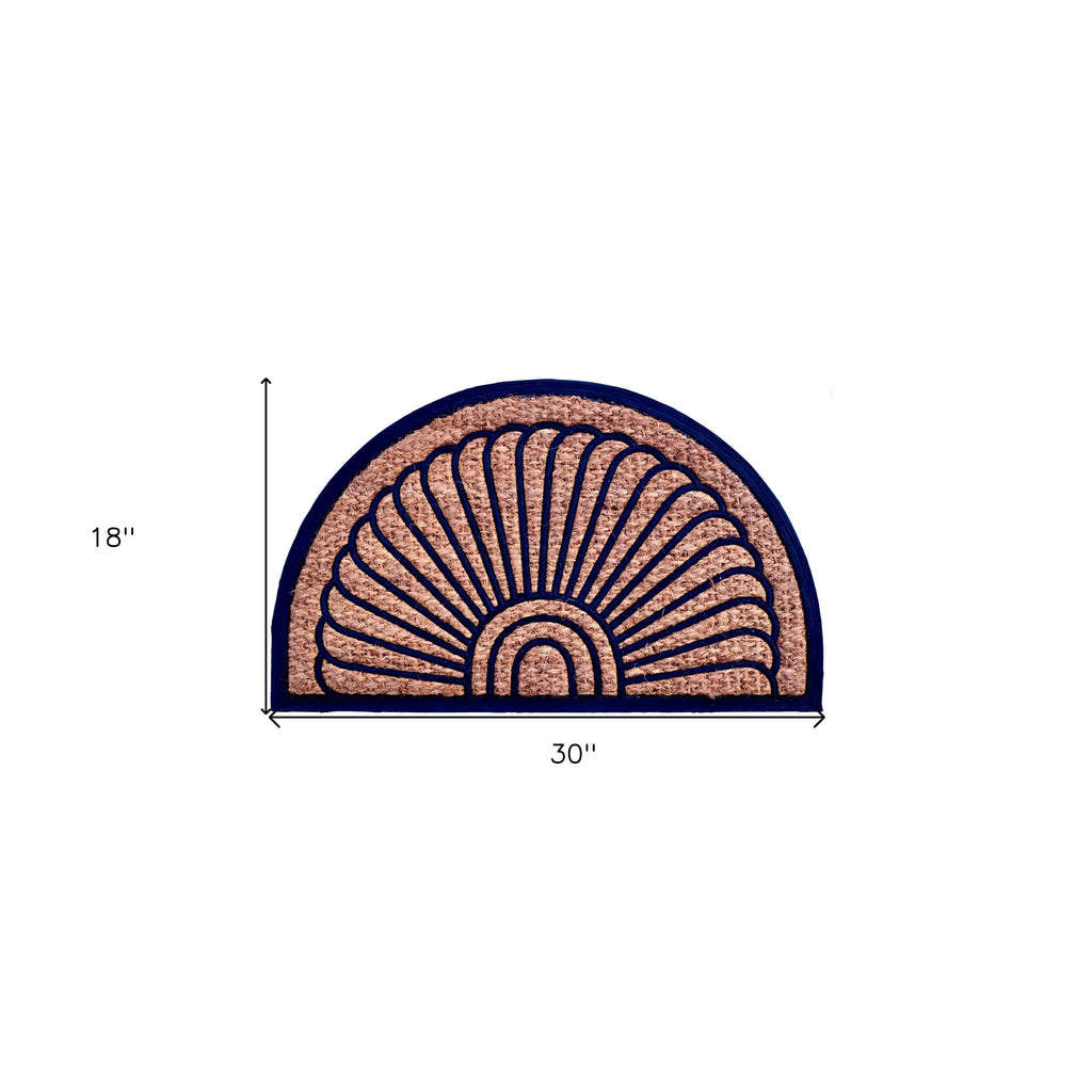 HMS 18\" X 30\" Brown Black Rubber Geometric Semi-Circle Door Mat Outdoor Entrance Polyester Mat Printed Pattern for Home Use