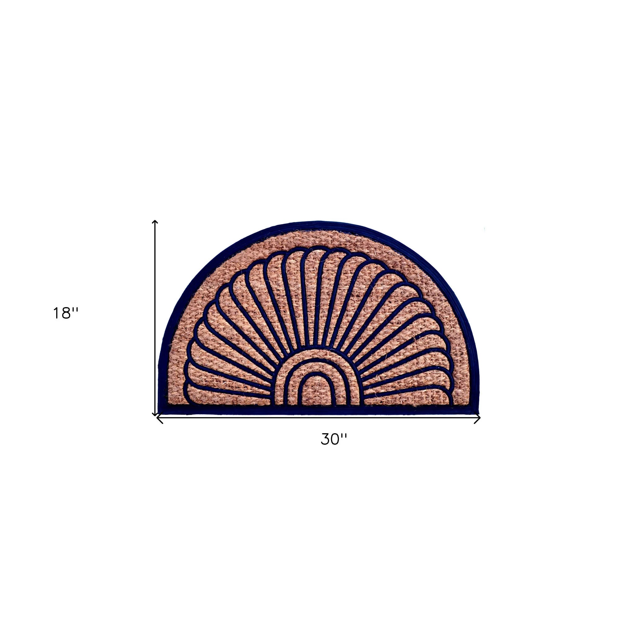HMS 18\" X 30\" Brown Black Rubber Geometric Semi-Circle Door Mat Outdoor Entrance Polyester Mat Printed Pattern for Home Use