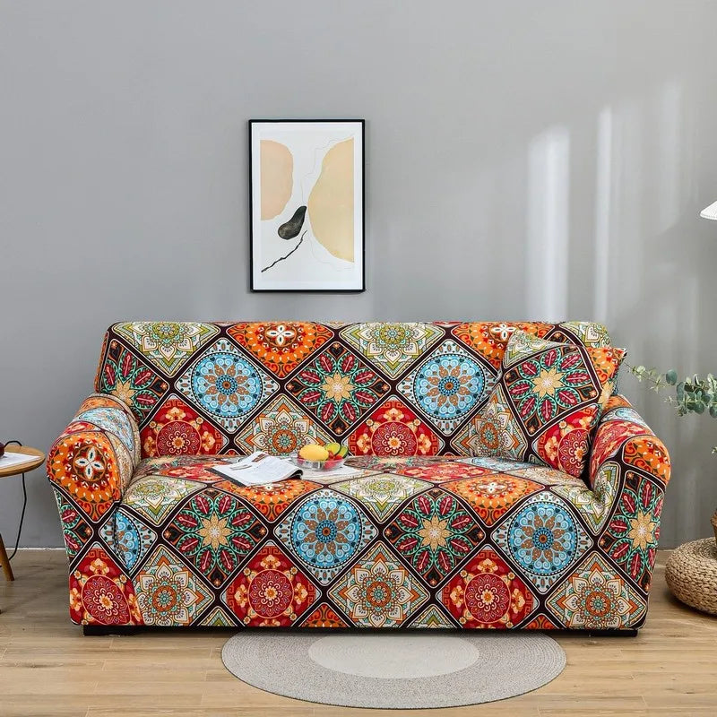Geometric Printed 3-Seater Anti-Wrinkle Sofa Slipcover Waterproof Polyester Furniture Protective Cover for Pets