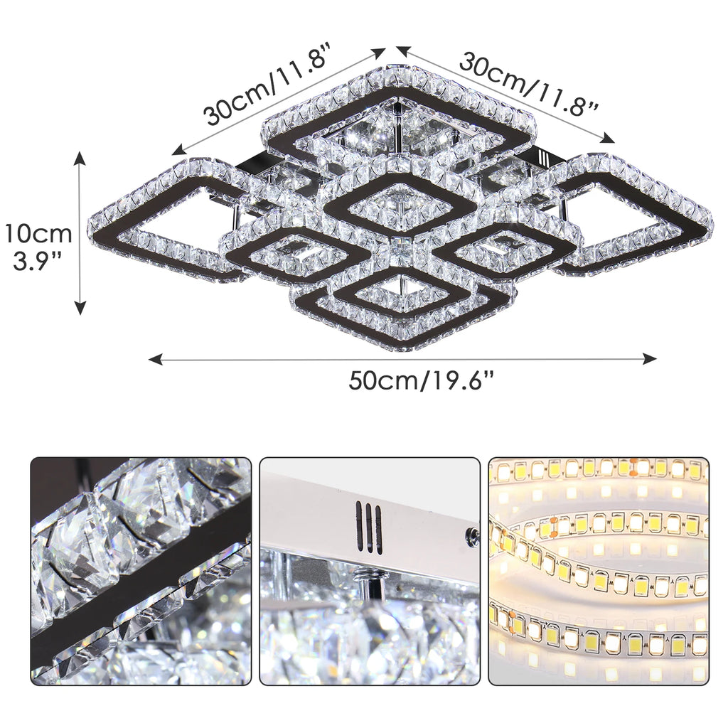 Multi-color Square Restaurant Ceiling Light Modern K9 Crystal LED Ceiling Light Chandelier for Home