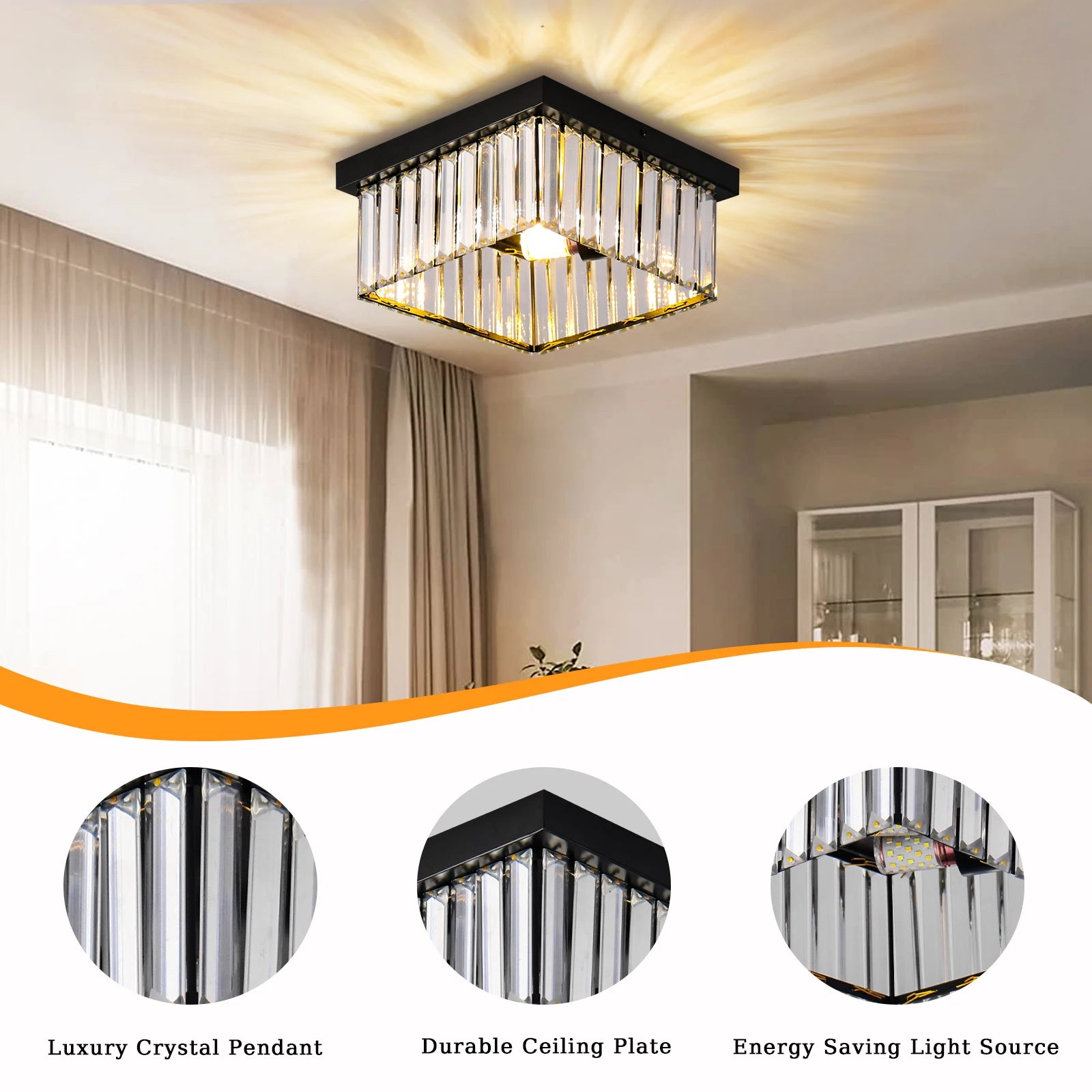 Modern Nordic Gold Crystal Pendant Ceiling Lights K9 Crystals Square Chandelier for Living Room and Hotel Home Decor
