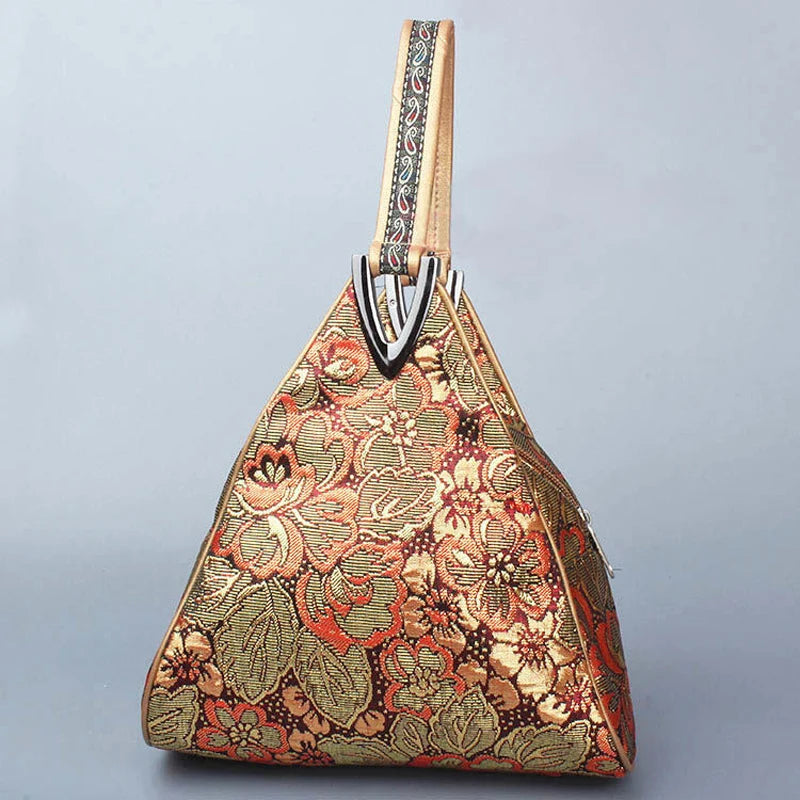Vintage Palace Flowers Bag Triangle Top Handle Fashion Bags Chic Lady Bag Fringe Tote Women's Handbags Purses Zipper