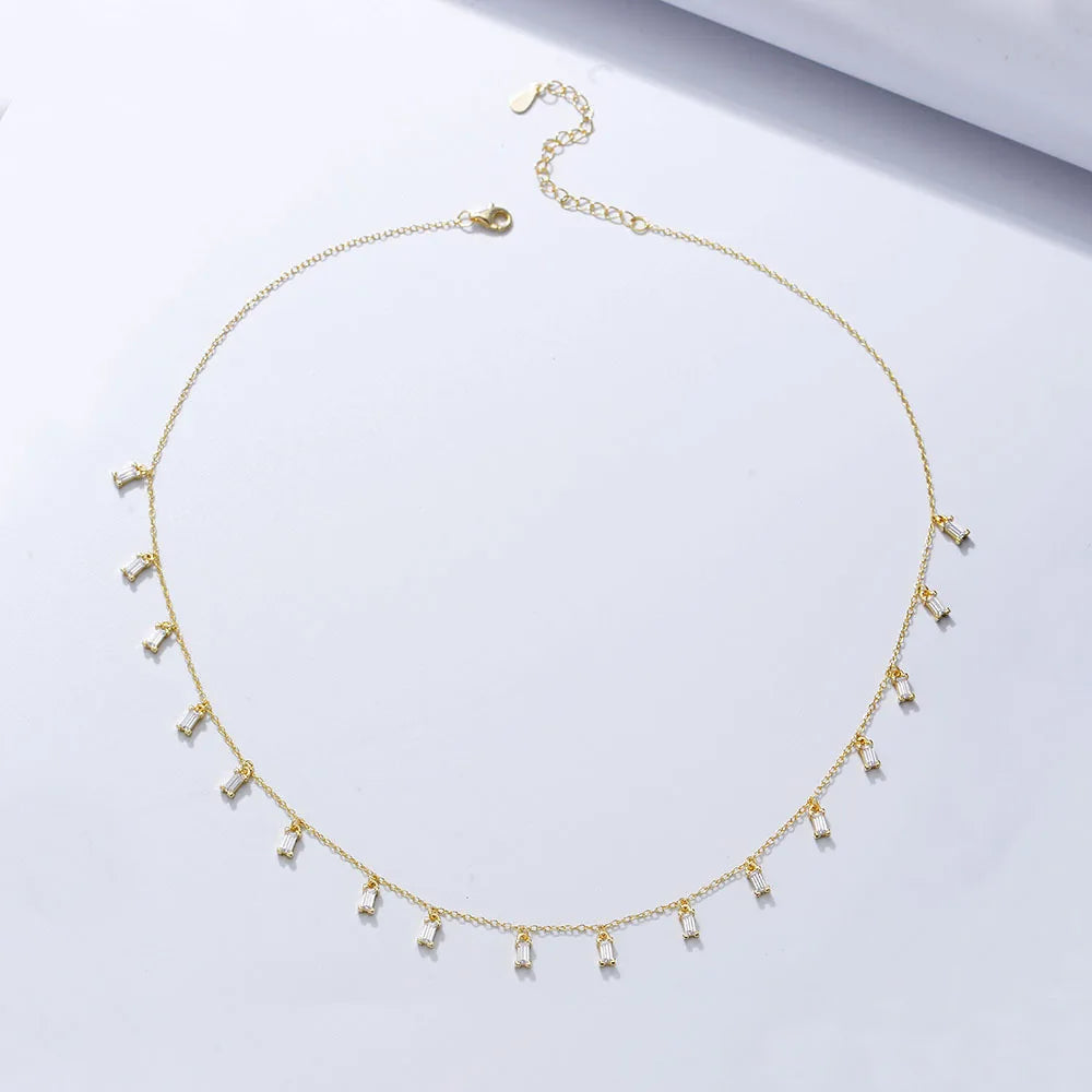 LN0620 UTOP 925 Sterling Silver Gold Rectangle Shape Zirconia Necklace for Women