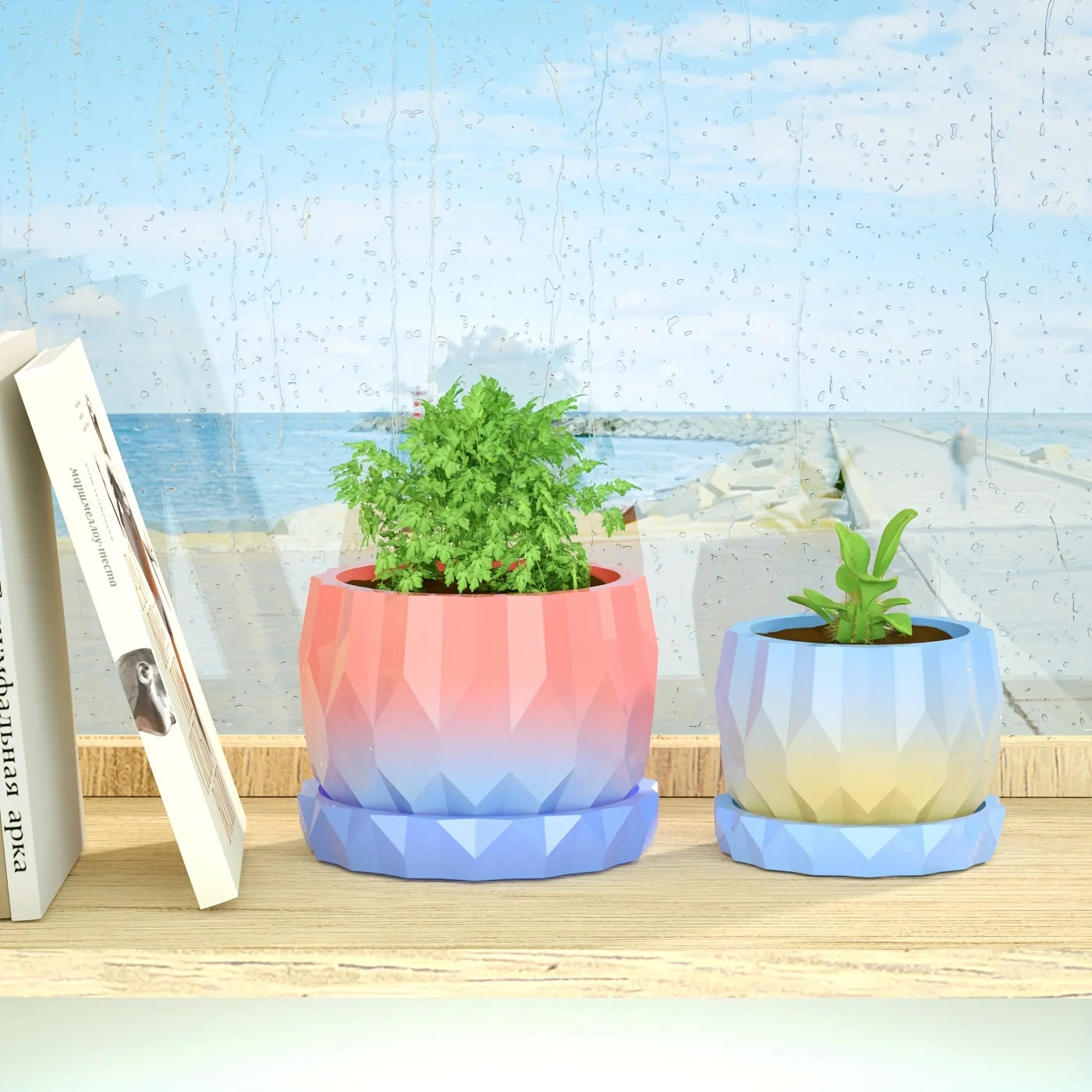 Pair Resin Silicone Molds Heat Curing Fashion Designed Creating Concrete Pots Plates Well Vases Multiple Facets Home Garden