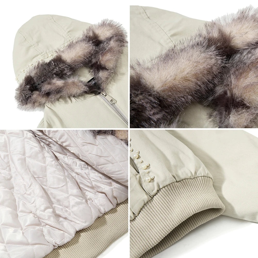 Top Quality Winter 100% Cotton Custom Zip up Hoodie Down Jacket Male Canada Fox Fur-Trim Bomber Jacket Custom Street Wear
