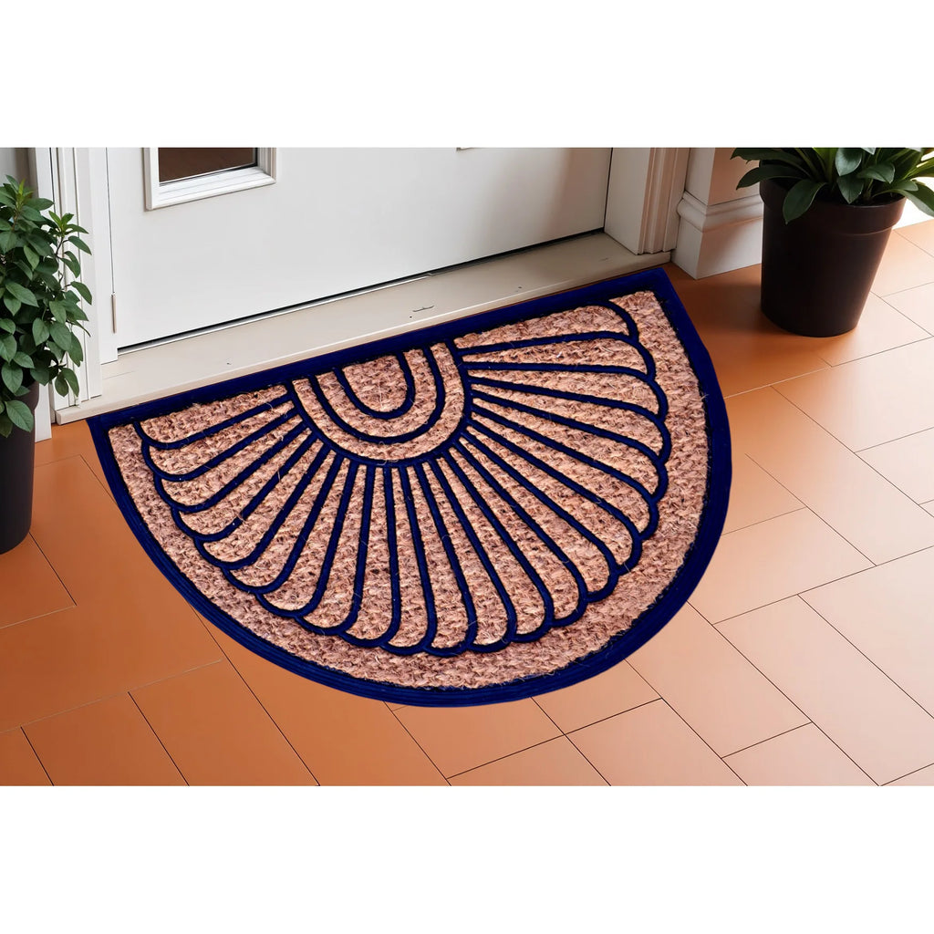 HMS 18\" X 30\" Brown Black Rubber Geometric Semi-Circle Door Mat Outdoor Entrance Polyester Mat Printed Pattern for Home Use