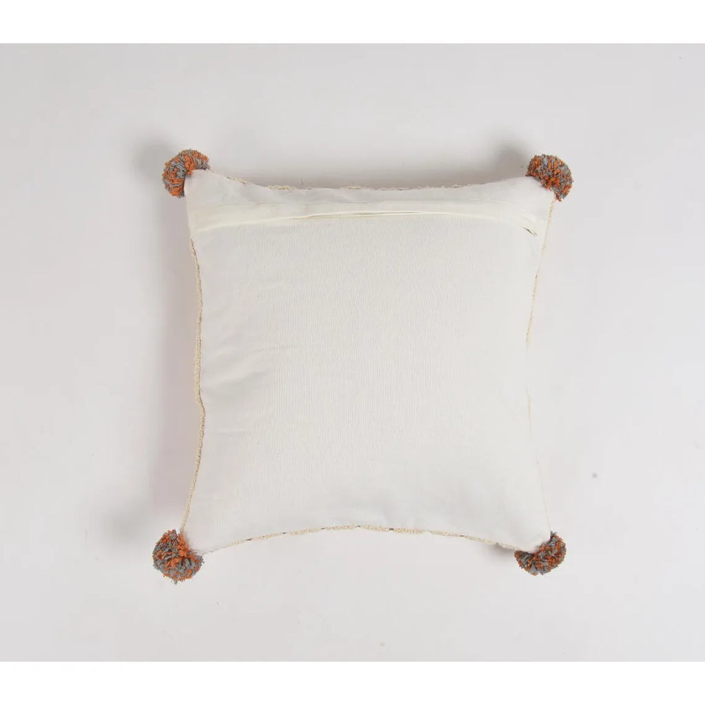 HMS 18\" Beige and Orange Linen Cotton Throw Pillow Cover with Pom Poms Decorative & Stylish Pillow for Home Decor