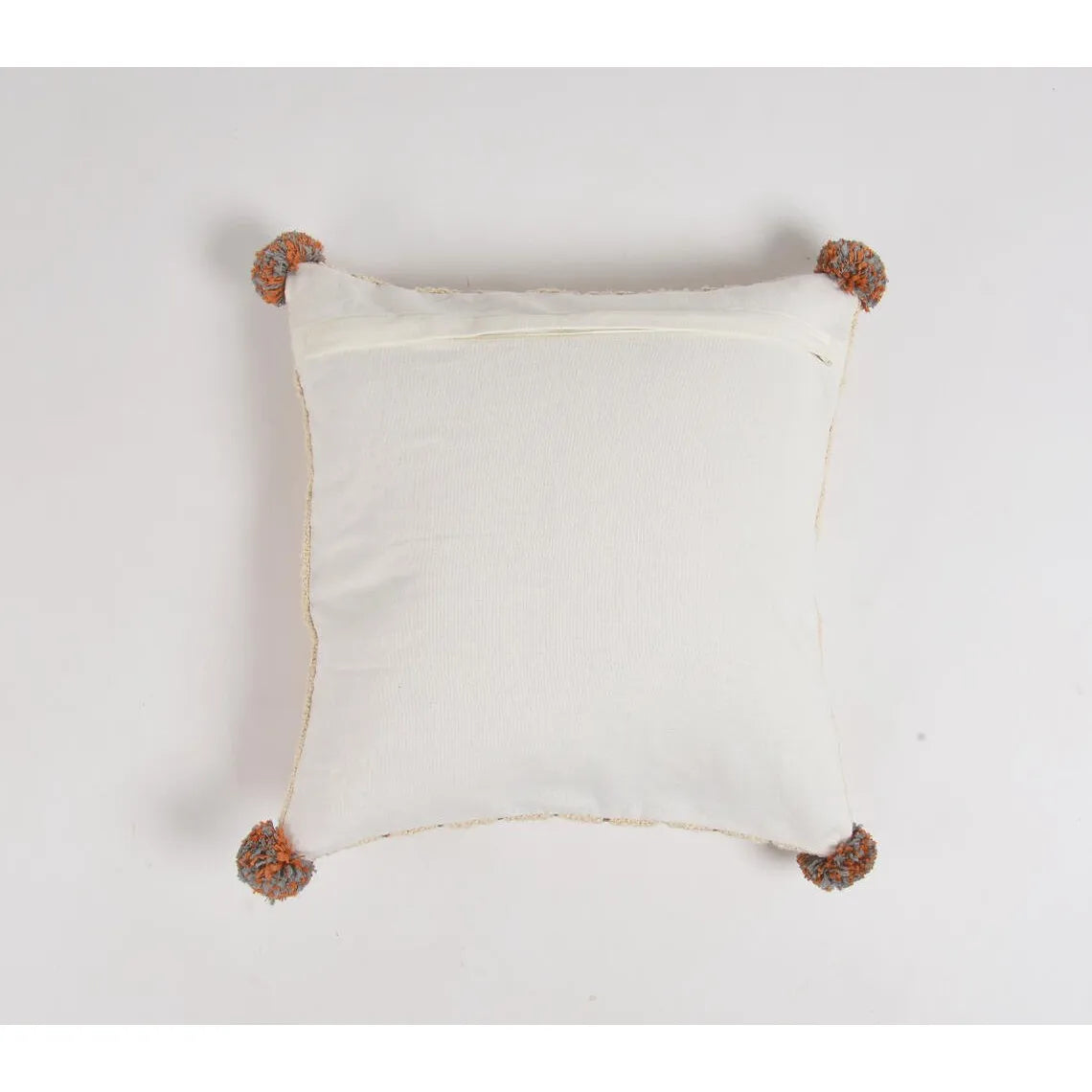 HMS 18\" Beige and Orange Linen Cotton Throw Pillow Cover with Pom Poms Decorative & Stylish Pillow for Home Decor