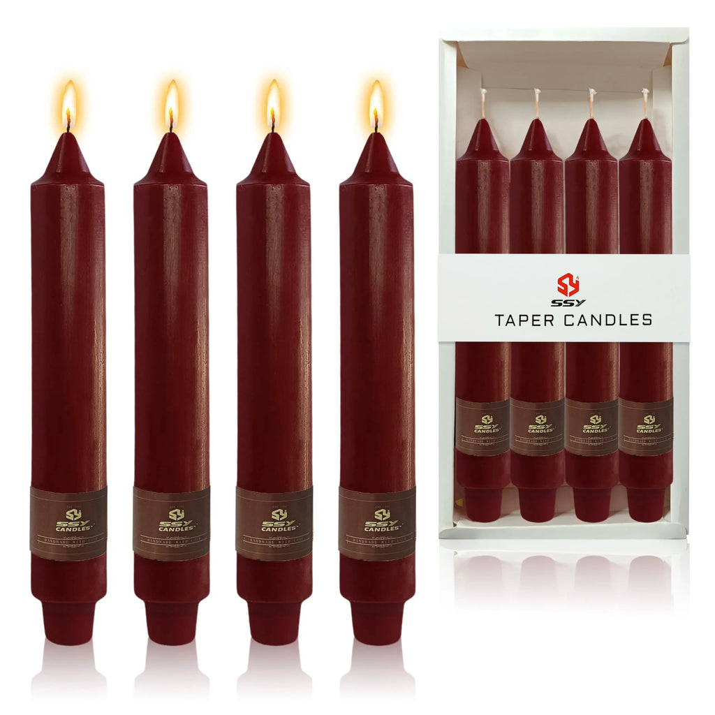9 Inch Pillar Candle Candlesticks Unscented Dripless Red Tapered Candle Set for Halloween Thanksgiving Home Decor, 4 Pack