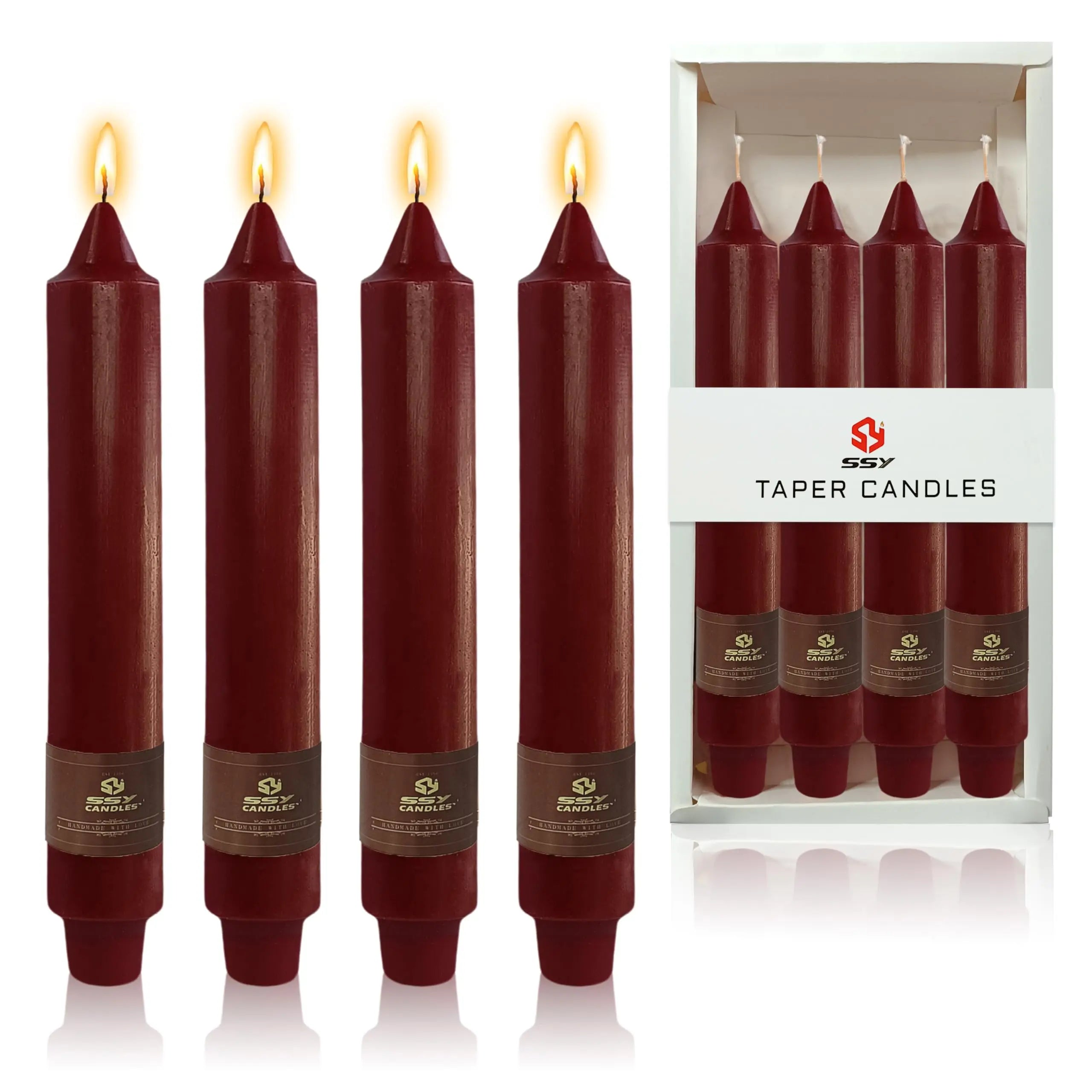 9 Inch Pillar Candle Candlesticks Unscented Dripless Red Tapered Candle Set for Halloween Thanksgiving Home Decor, 4 Pack